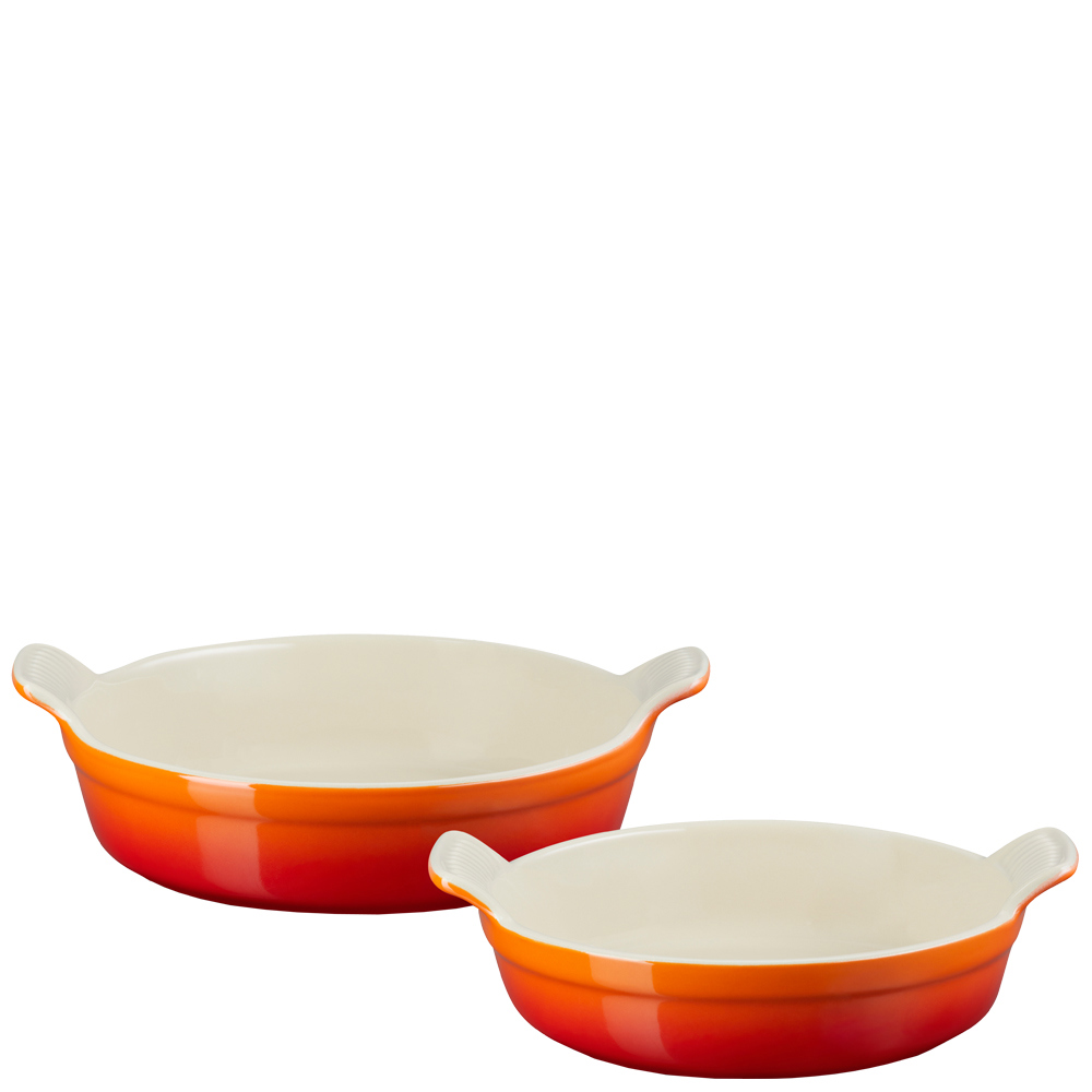 Le Creuset Volcanic Orange Stoneware Set of 2 Heritage Round Dishes